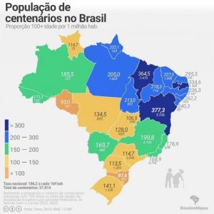 População de Centenários no Brasil (Gráfico: Divulgação/Reprodução/Brasil em Mapas).